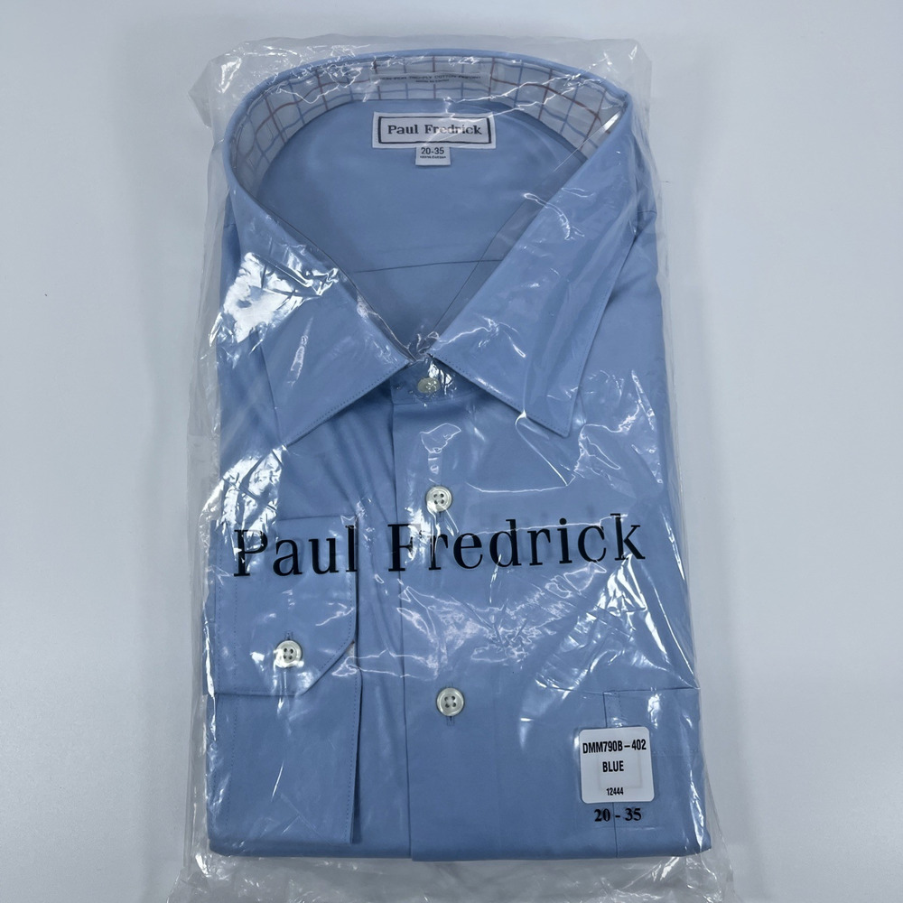 Paul Fredrick Men's Dress Shirt 20 35 Blue No-Iron Cotton New NWT